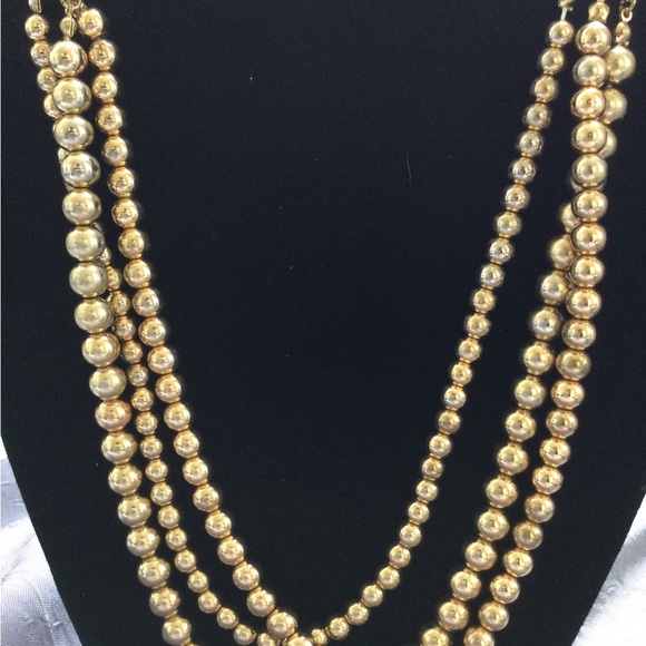 Liz Claiborne 3=Strand  Gold Beaded Necklace - Picture 2 of 2